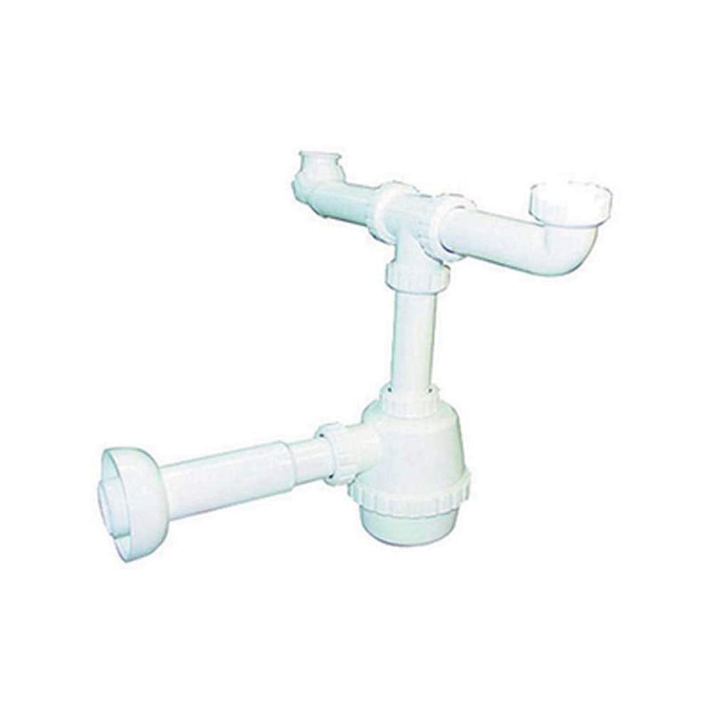 Dianhydro 371-301 Sifone PVC 2 Vie Senza piletta per Porcellana con canotto 1" 1/4, Multicolore