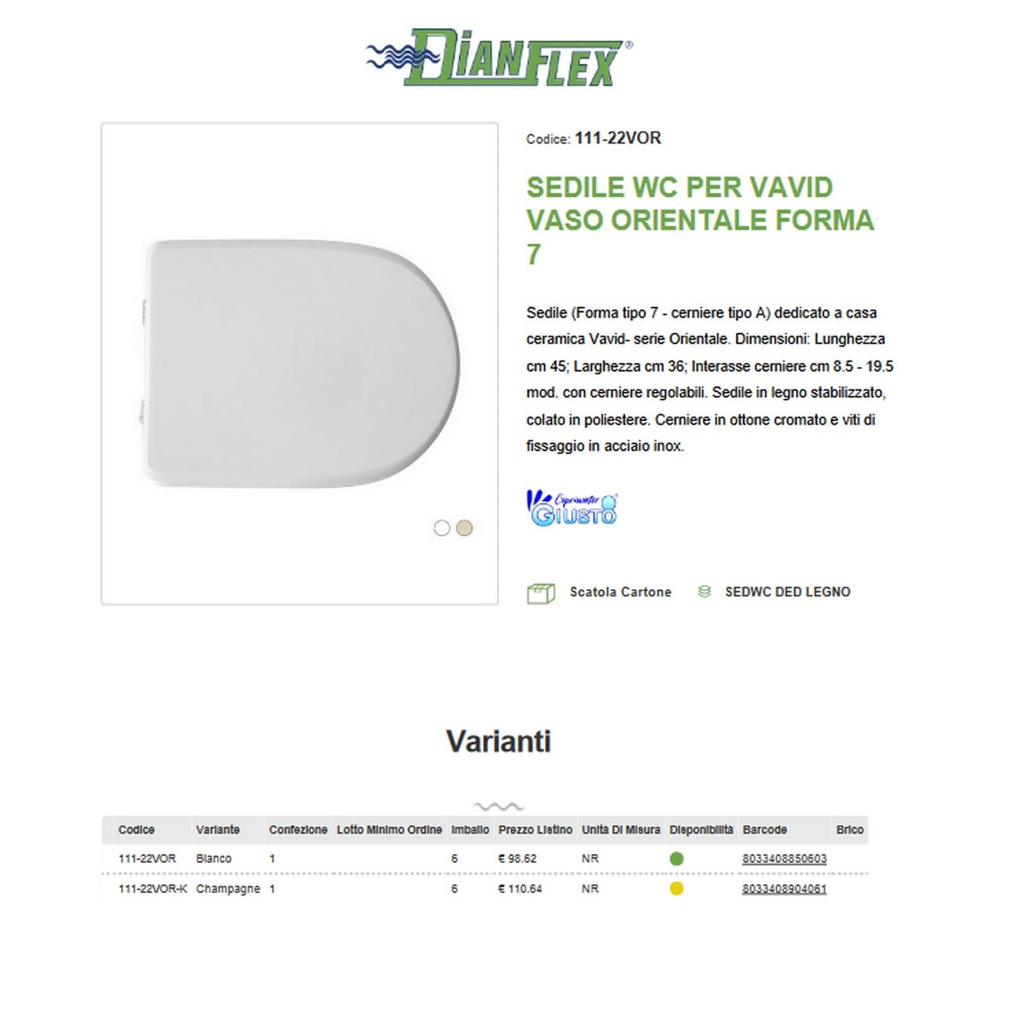 Copriwater per Vavid Vaso Orientale bianco