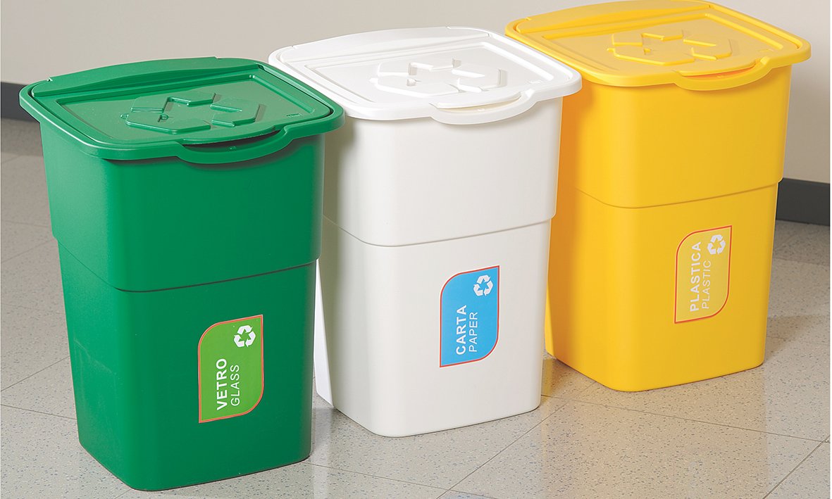 DEA HOME Pattumiera per raccolta differenziata ECO3, kit da 3 pattumiere da 50 litri, in plastica da interno ed esterno, (verde, blu, arancione)