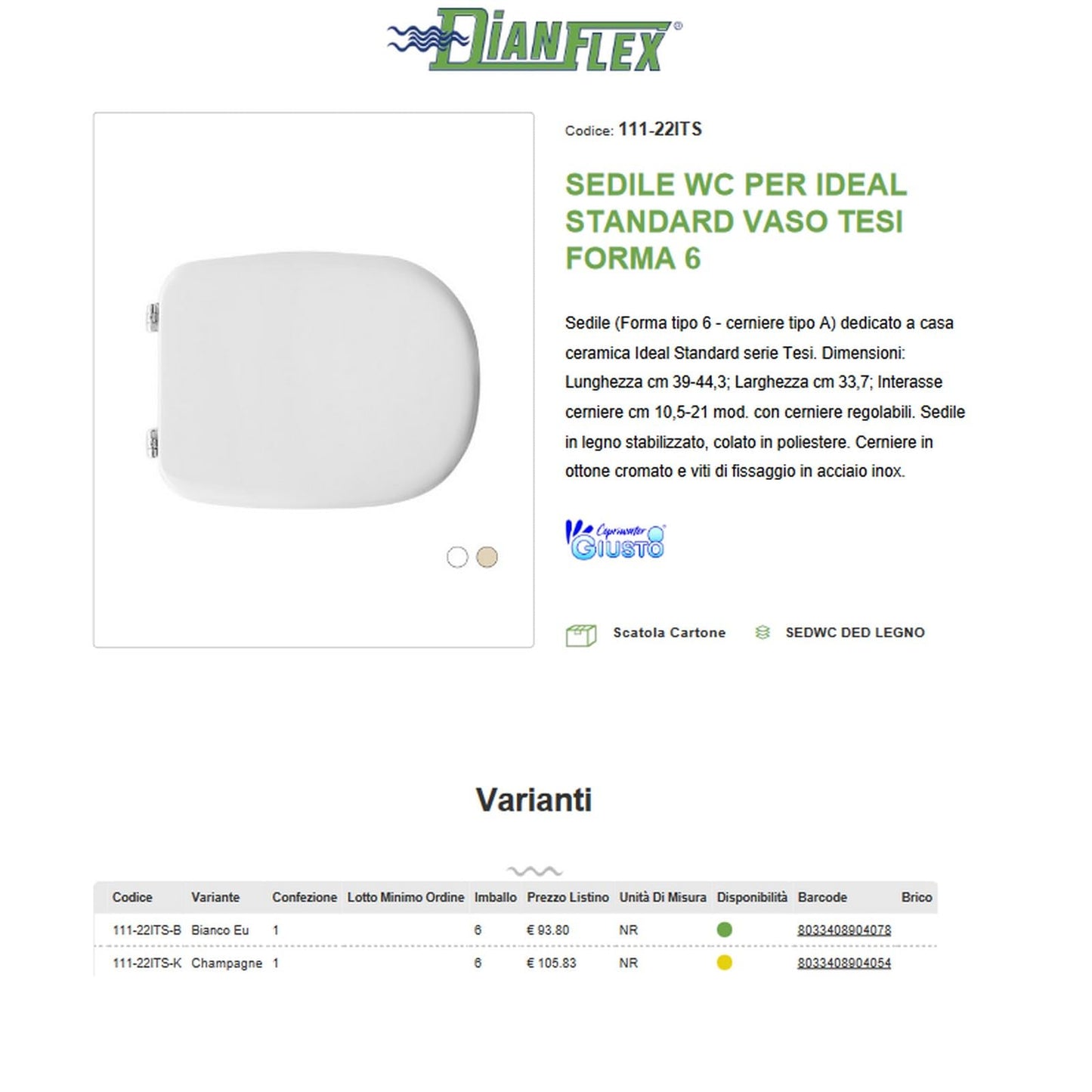 Copriwater per Ideal Standard Vaso Tesi bianco europeo