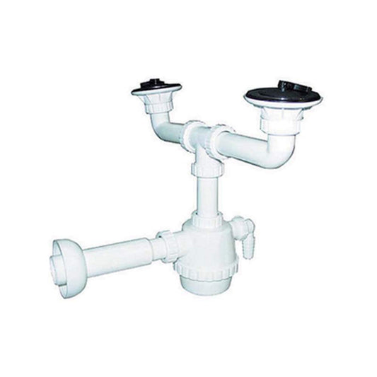 Sifone PVC 2 vie con piletta e scarico lavatrice con canotto 1"1/4