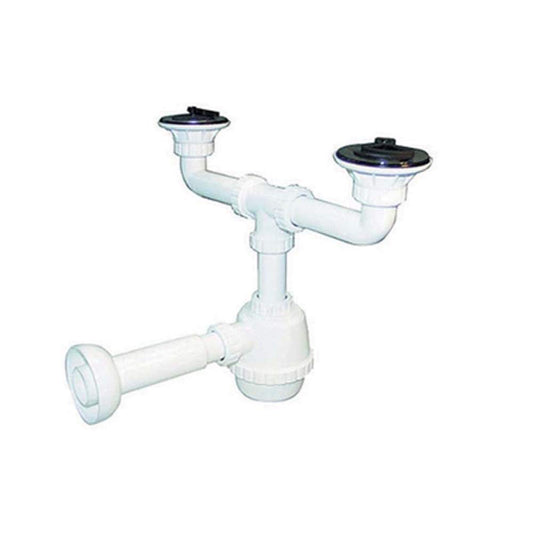 Dianhydro 371-303 Sifone PVC 2 Vie con piletta per Porcellana con canotto 1" 1/4, Multicolore