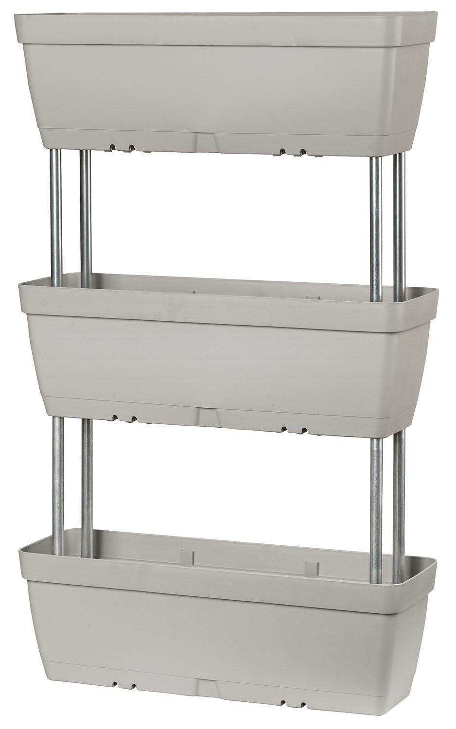Set Di 3 Fioriere 50x 17cm Grigio Cemento In Plastica Componibili E Impilabili, Con Riserva D'acqua, Con Aste Di Assemblaggio Incluse