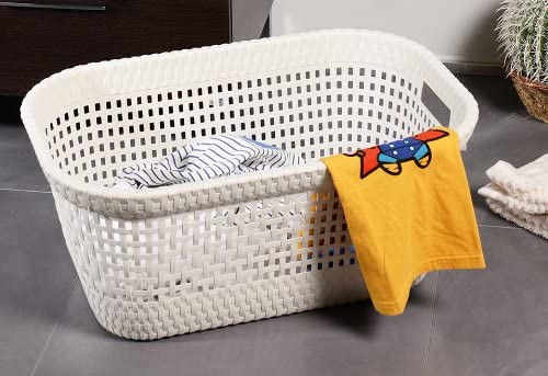 Dea Home Z438M008 Cesta Portapanni Rattan, 45 L, 60x40x26, Bianco