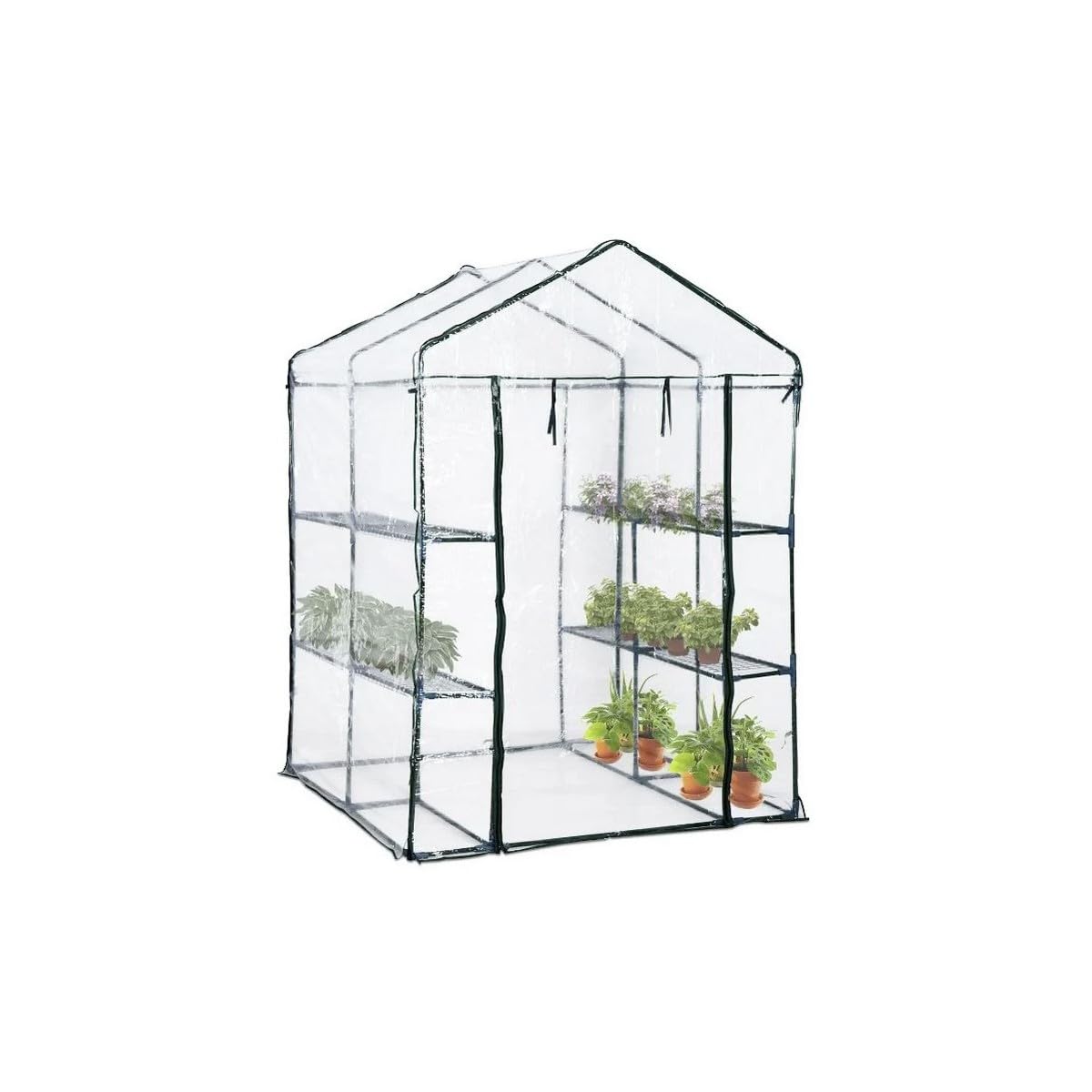 Serra da giardino per piante e fiori struttura in acciaio 4 ripiani,copertura Pvc L143XP143H195