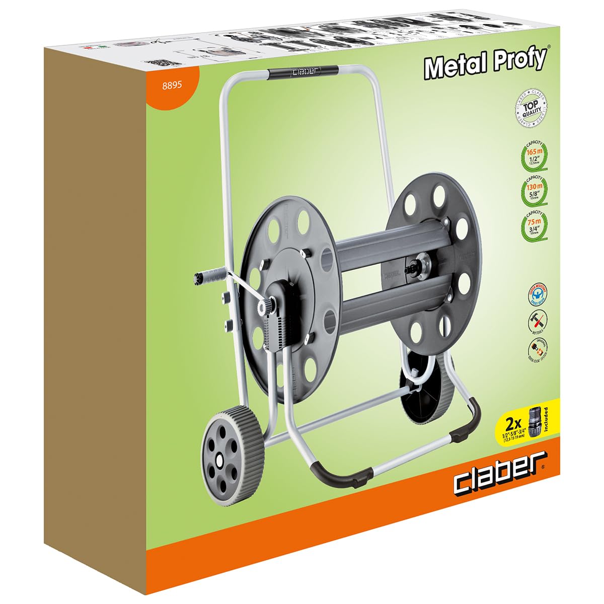 Claber 77310-30 8895 Metalprofy, Avvolgitubo Carrello, 165 m
