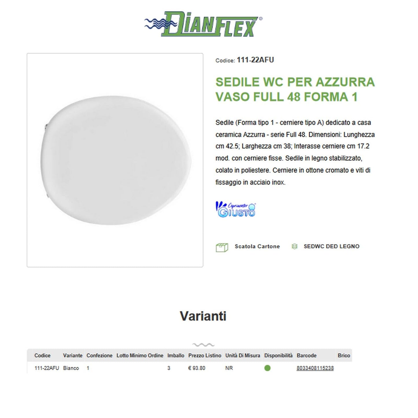 Copriwater per Azzurra Vaso Full 48