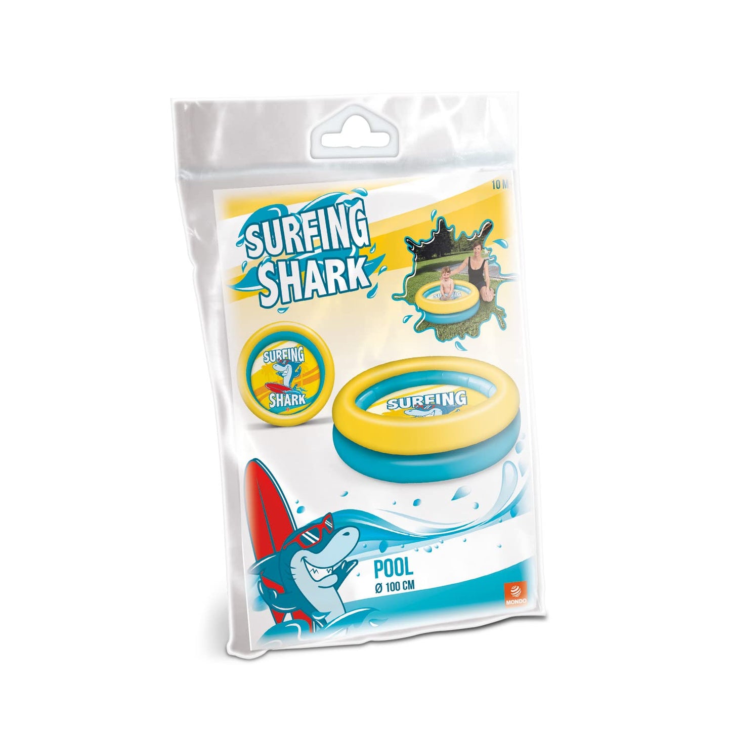 Mondo Toys - SURFING SHARK | 2 Rings Pool - Piscina gonfiabile per bambini 2 anelli - diametro 100 cm - +10 mesi - 16923