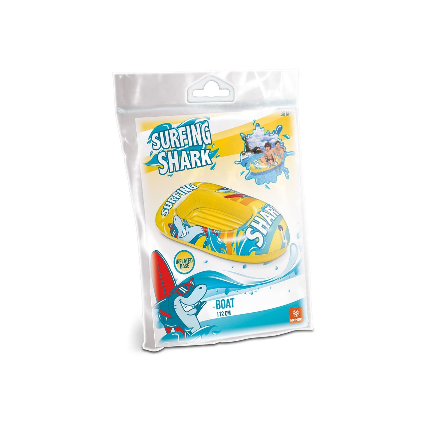 Mondo Toys - Surfing Shark Boat - Canotto con Base Gonfiabile , Gommone per Bambini, Misura 112 cm - PVC Termosaldato Resistente - 16922