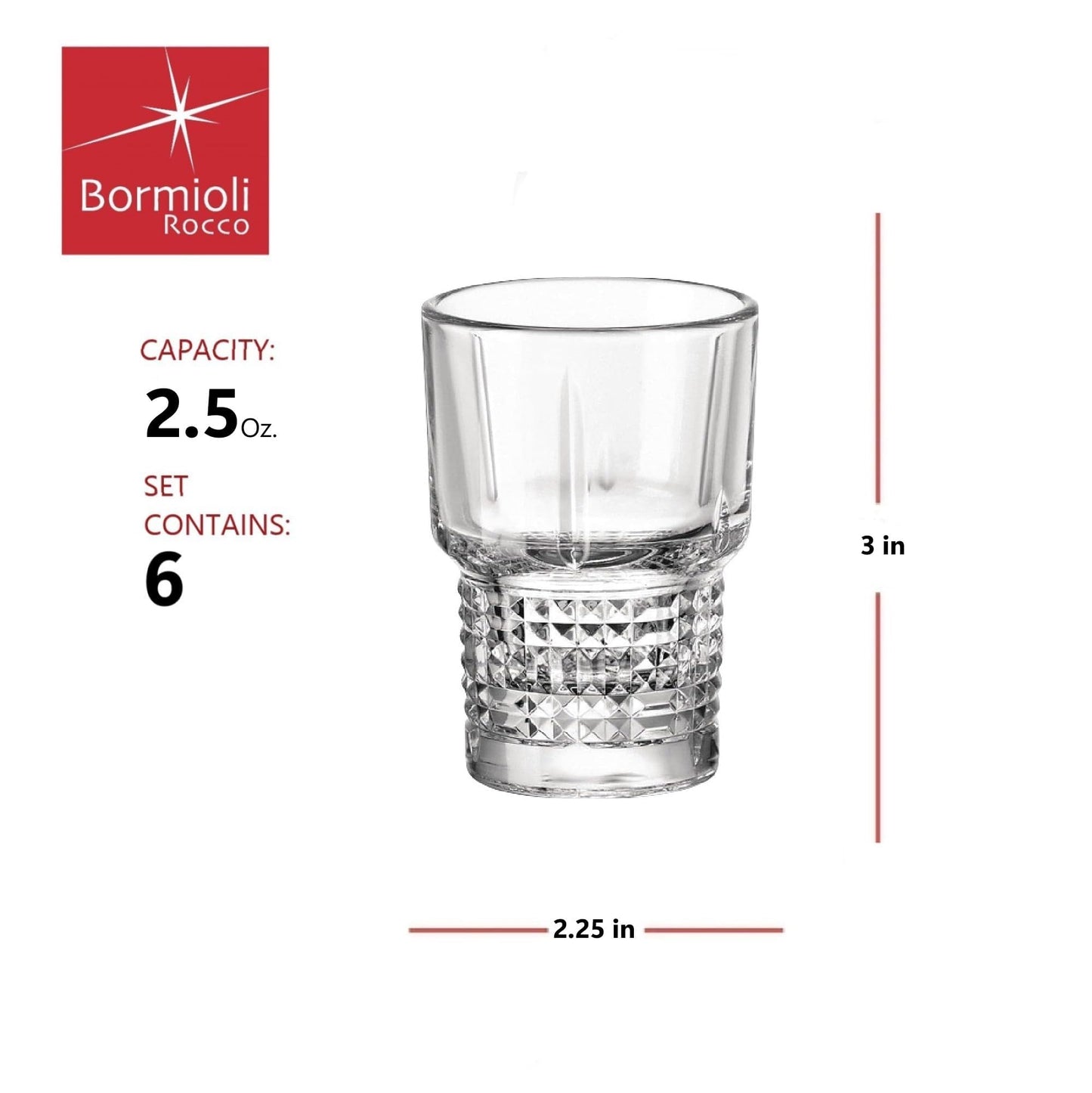Bormioli Rocco 1797908 Confezione 6 Bicchieri Shot Novecento In Vetro Cl 7.7
