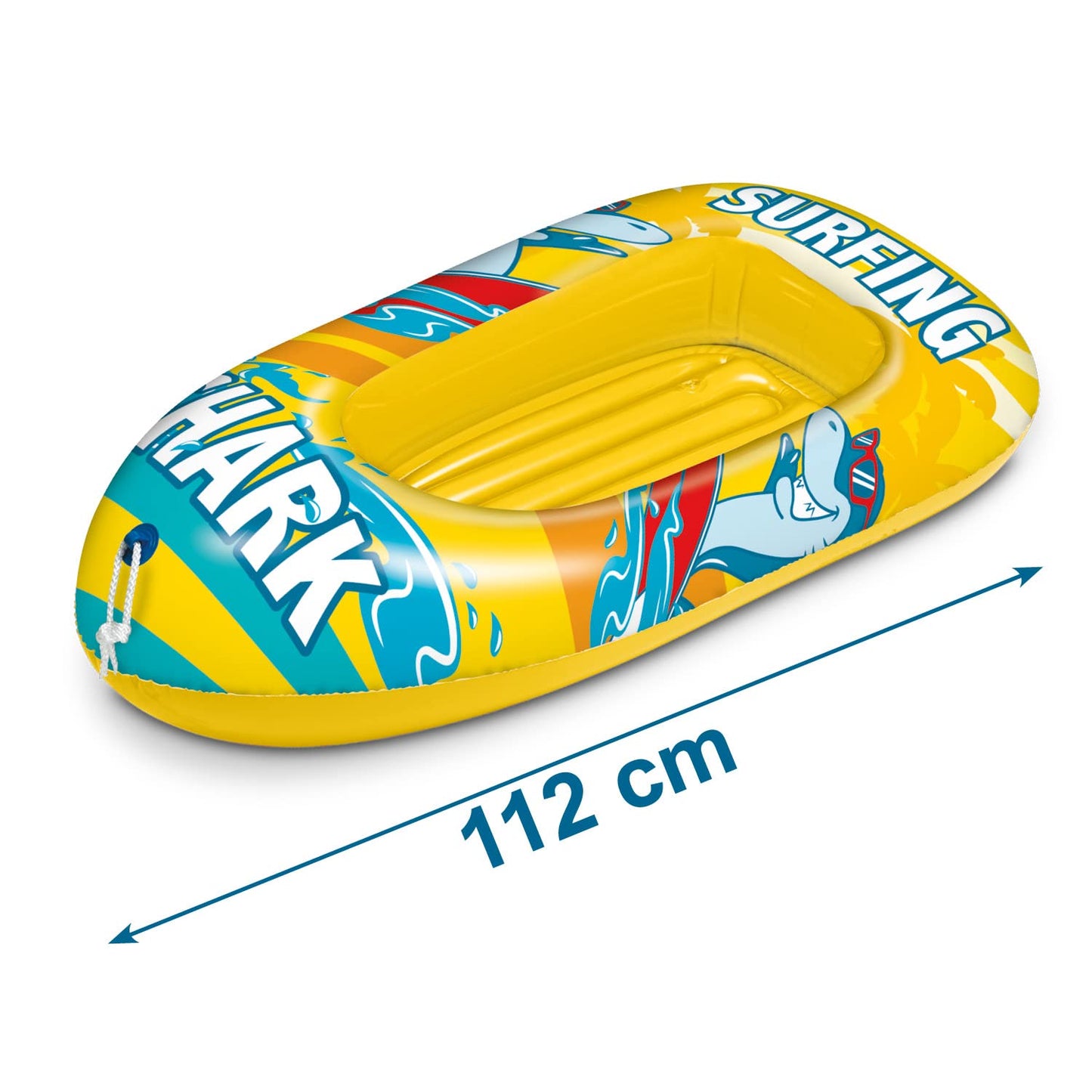 Mondo Toys - Surfing Shark Boat - Canotto con Base Gonfiabile , Gommone per Bambini, Misura 112 cm - PVC Termosaldato Resistente - 16922