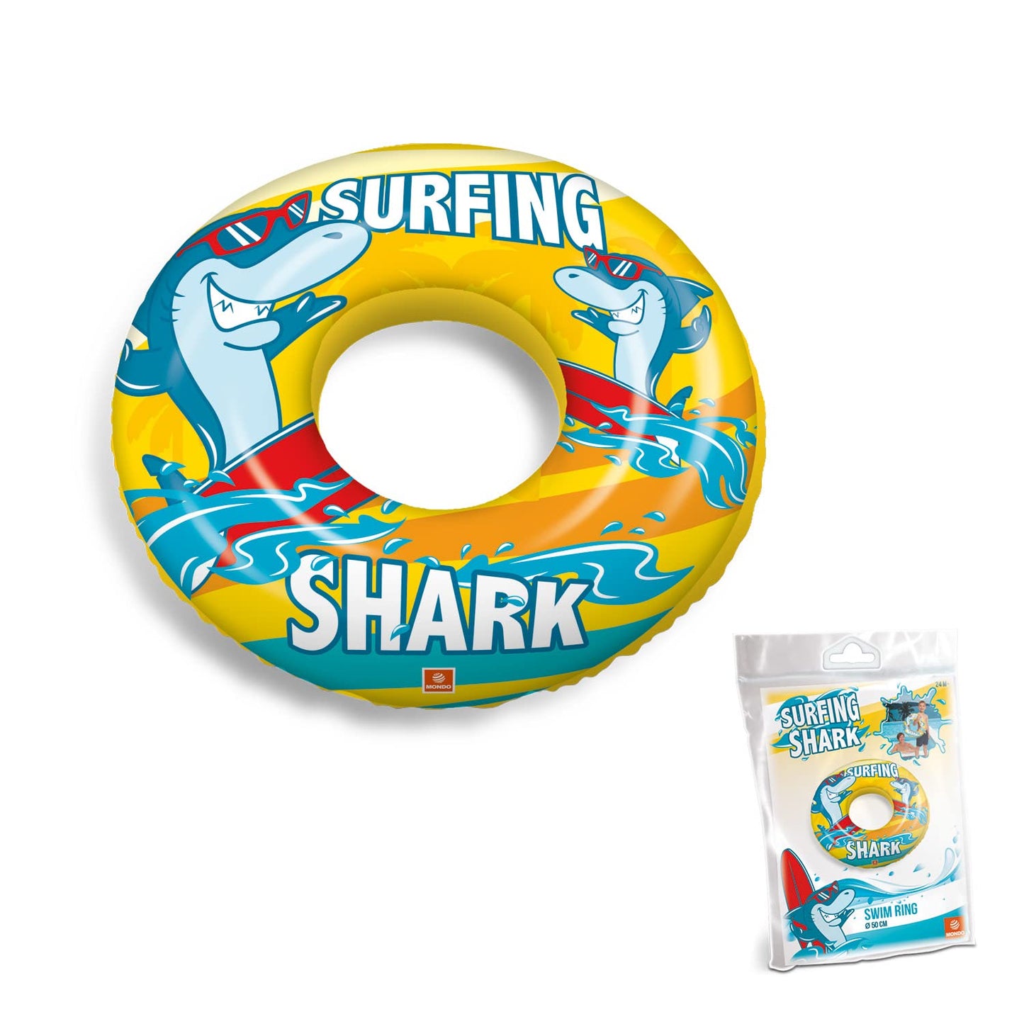 Mondo Toys - SURFING SHARK Swim Ring - Ciambella Gonfiabile - Anello di Nuoto Salvagente - Ottimo per Bambino / Bambina Utilizzabile in Piscina / Mare - 16920