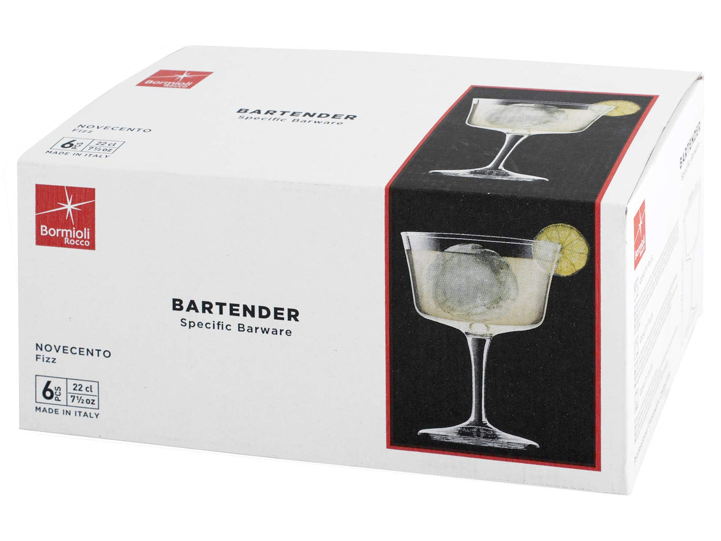 Bormioli Rocco Novecento Fizz Set 6 Calici, Vetro, cl22