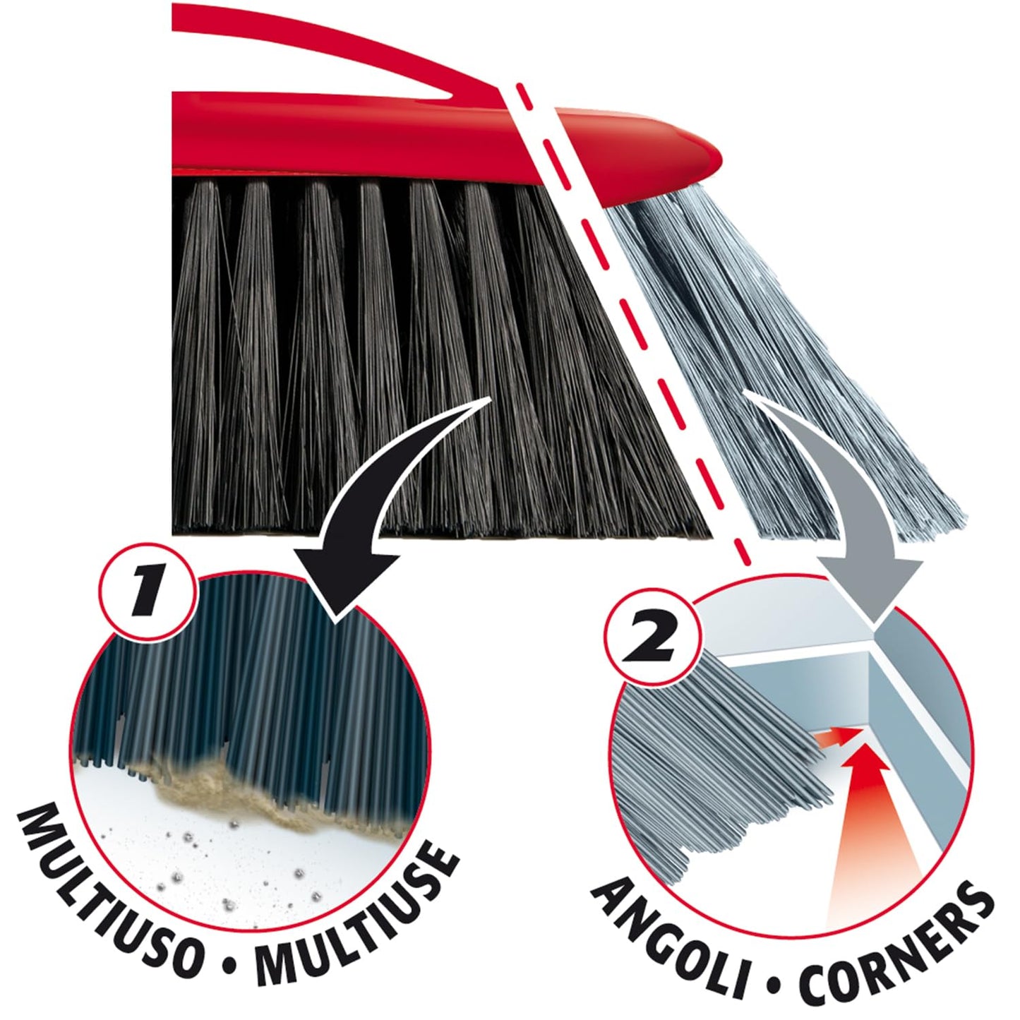 Vileda Scopa 2 in 1 Angoli, per Interni, con Due Tipi di Fibre, per Angoli, Fibre in Pet Riciclato, 14 x 37 x 5.5 cm, 299 g