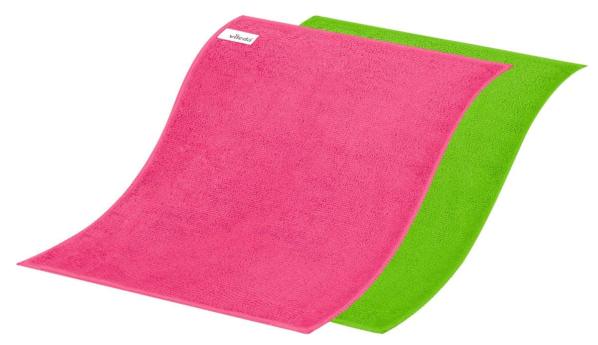 Vileda Microfibre Colors Panni Pavimenti in Microfibra, Confezione Multipack, Lavabili in Lavatrice, Verde/Rosa, 2 x 27 x 30 cm, 2 Pezzi