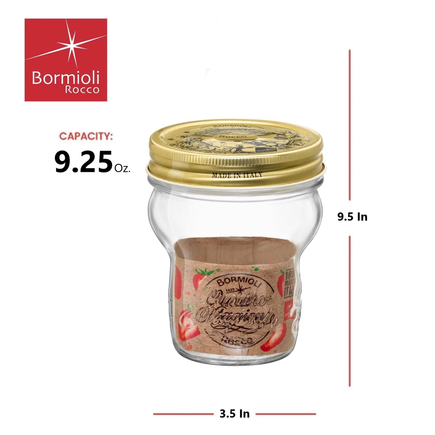 Bormioli Rocco Barattolo Quattro Stagioni Impilabile - Barattolo di Vetro da 262 ml - Impilabile e Incastrabile, Bocca Larga per Inscatolamento, Servizio e Conservazione - Contenitore di Vetro Sicuro