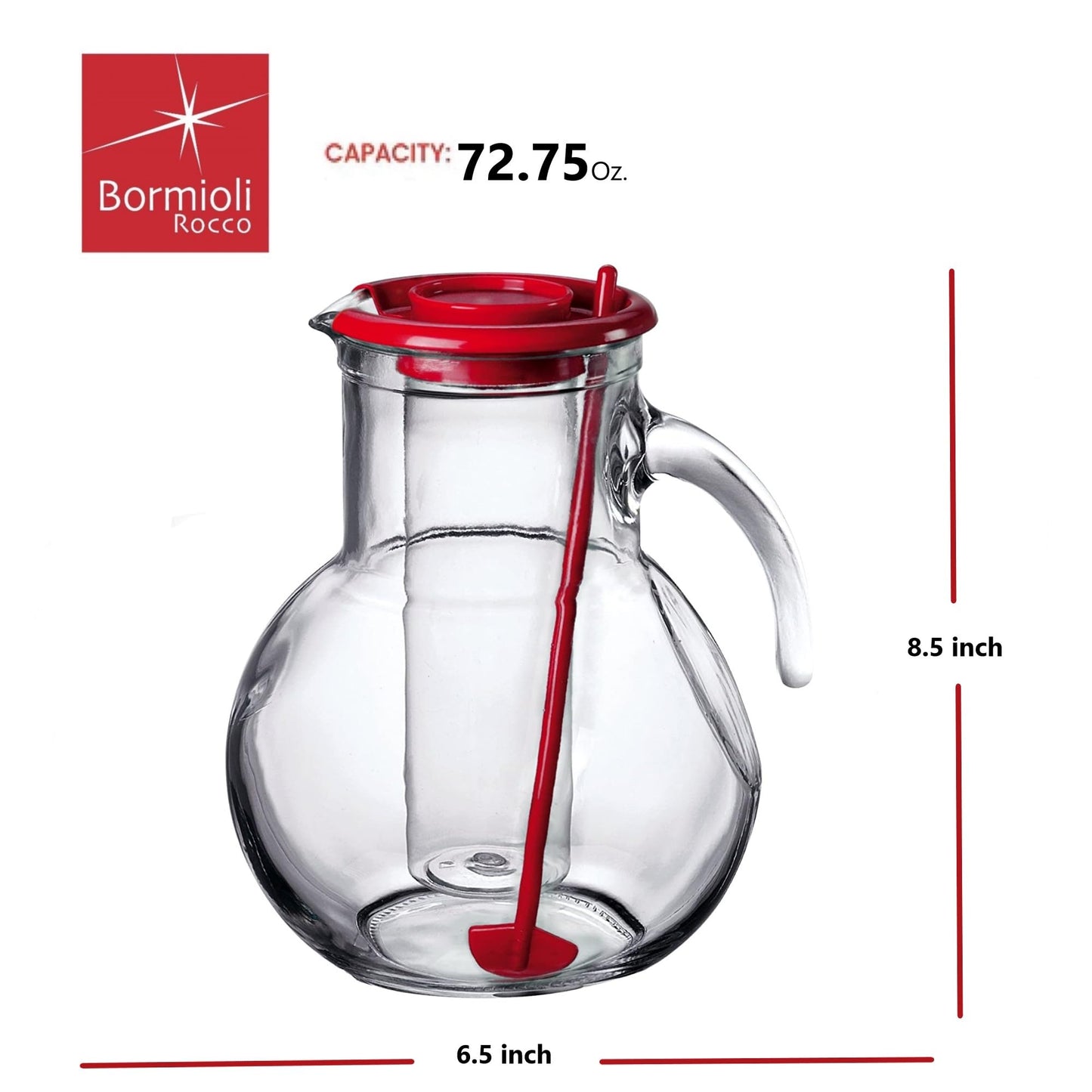 Bormioli Kufra Caraffa, Vetro, Rosso, 31.2 x 23.6 x 19.6 cm