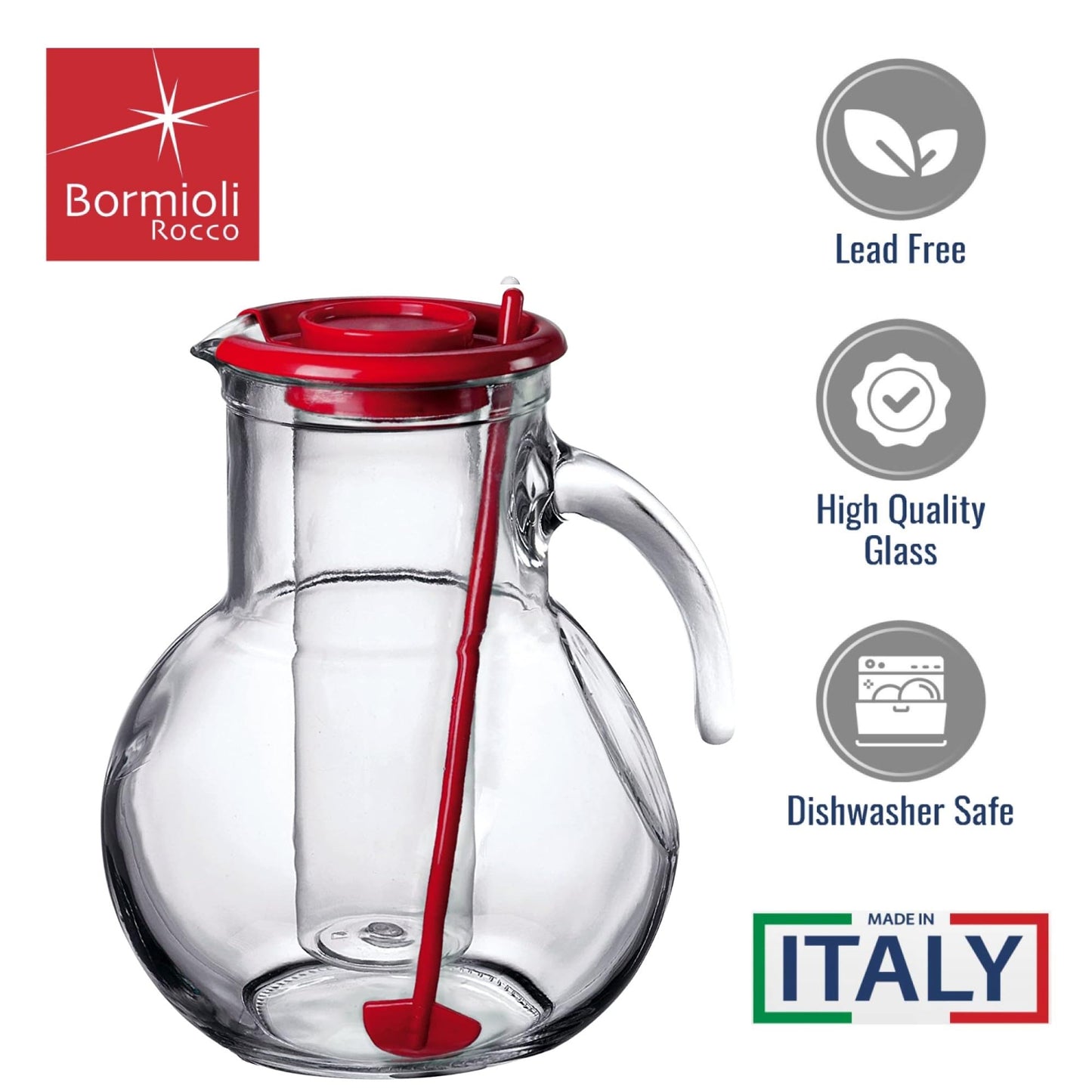 Bormioli Kufra Caraffa, Vetro, Rosso, 31.2 x 23.6 x 19.6 cm