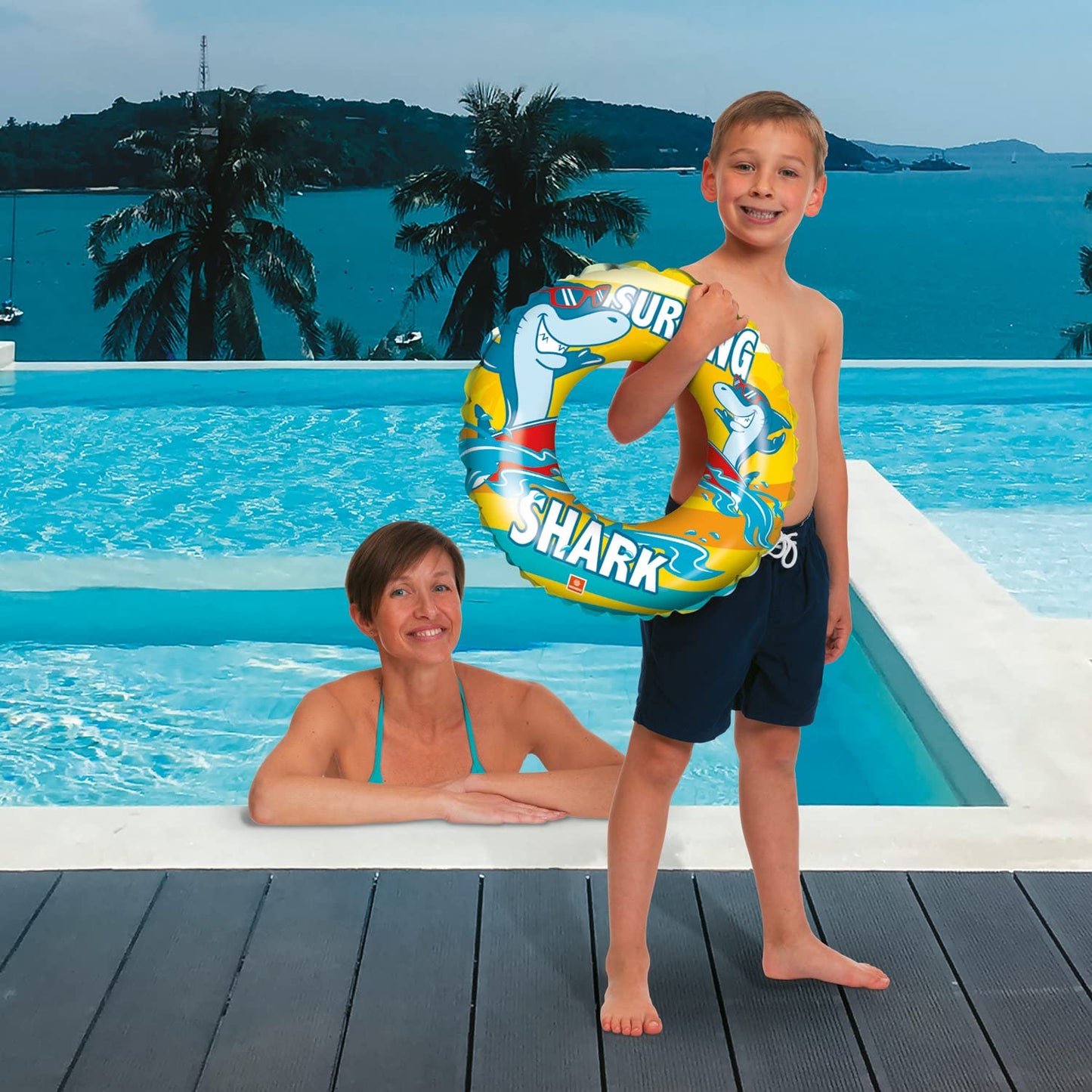 Mondo Toys - SURFING SHARK Swim Ring - Ciambella Gonfiabile - Anello di Nuoto Salvagente - Ottimo per Bambino / Bambina Utilizzabile in Piscina / Mare - 16920