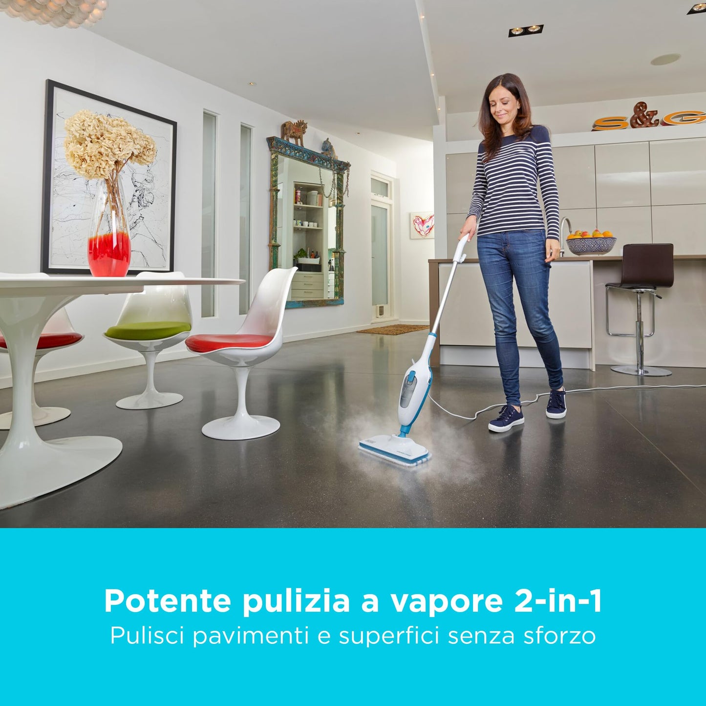 BLACK+DECKER Scopa a vapore 2 in 1 con pulitore portatile multifunzione con 5 accessori, FSMH13E5-QS