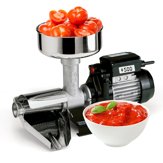 Reber Spremipomodoro Elettrico N.5 500W per Salsa di Pomodoro, Conserve, Marmellate e Succhi di Frutta – Produzione fino a 340 Kg/h – Accessori in Acciaio Inox – Motore a Induzione per Uso Continuo