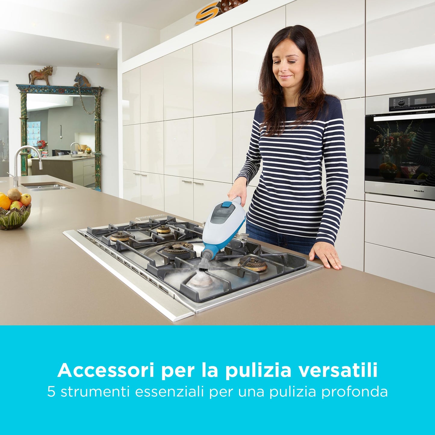 BLACK+DECKER Scopa a vapore 2 in 1 con pulitore portatile multifunzione con 5 accessori, FSMH13E5-QS