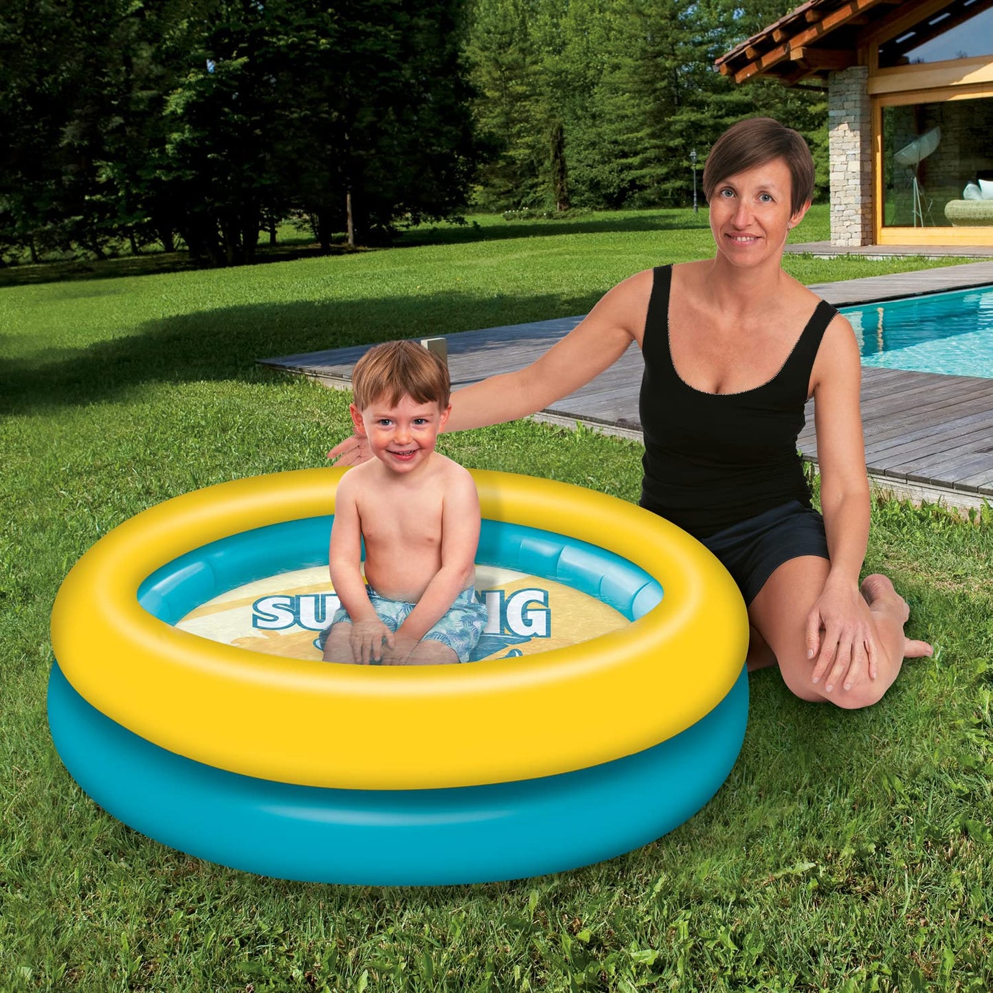 Mondo Toys - SURFING SHARK | 2 Rings Pool - Piscina gonfiabile per bambini 2 anelli - diametro 100 cm - +10 mesi - 16923